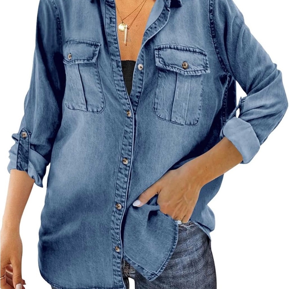 Amazon Blue Denim Button-Down Shirt - Women's Long Sleeve